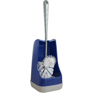 Bürstenmann WC-Garnitur in Blau-Silber mit rutschfestem Ständer und Randreiniger.