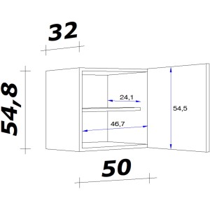 Skizze des Flex-Well Classic Oberschranks Speed, 50 cm, in Weiß mit Maßangaben.
