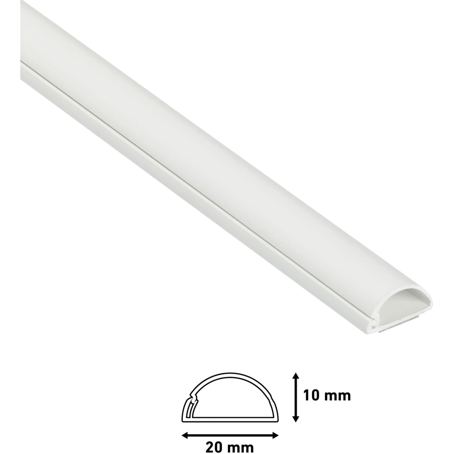 Weißer D-Line Kabelkanal, 20x10 mm, 2 m Länge. Halbrund, zur dezenten Kabelverlegung.