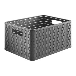 Anthrazitfarbener Rotho Korb A4 Country (18 l) in Rattan-Optik, eine Aufbewahrungsbox aus Kunststoff.
