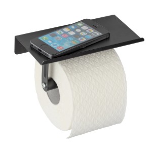 Allstar Wand-Toilettenpapierhalter Walli, schwarz matt, mit Ablage für Smartphone.