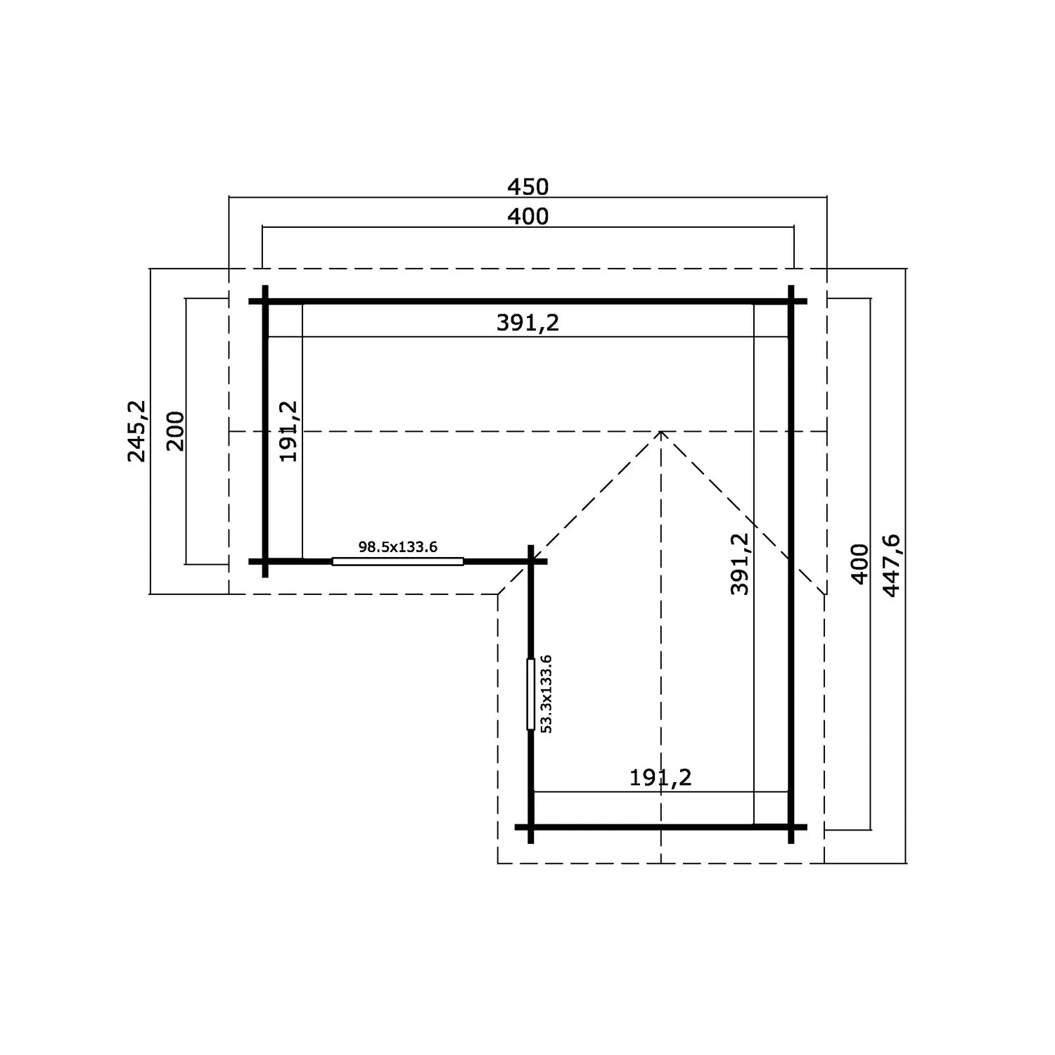 Grundriss Lasita Maja Gartenhaus Portsmouth 44, Schwedenrot, 400x400 cm, Maße und Details.