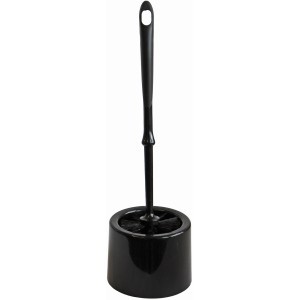 Schwarze Bürstenmann WC-Garnitur mit rundem Kunststofftopf. Kompakte WC-Bürste für jedes Bad.