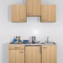 Flex-Well Classic Küchenzeile Nano 150 cm in Buche Nachbildung mit Spüle und Kochfeld.