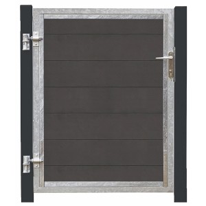 Einzeltor Futura WPC schiefergrau, 115x127cm, mit grauschwarzen Pfosten. Gartentor im modernen Design.