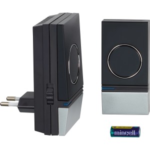 Schwarzer OBI Funkgong mit Türklingel und Stecker, Reichweite 150 m.