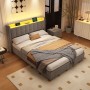 okwish Polsterbett mit Bettkasten LED-Licht Kinderzimmer mit Matratze 140x200cm Grau_5