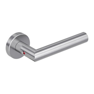 Novadoors Türgriffgarnitur Nova Mio Smart2Lock aus gebürstetem Edelstahl, rechts, mit roter Anzeige.
