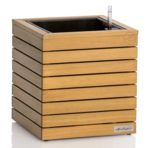 Quadratischer Lechuza Pflanzkübel Palo Low aus Eukalyptusholz, 37x34,5x34,5 cm.