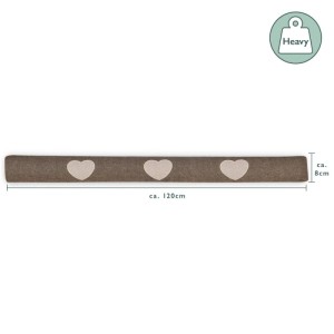 Beautissu Tuuli Zugluftstopper, 120cm, braun mit Herz-Motiv. Türstopper für den Winter.