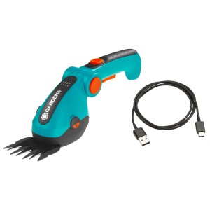 Gardena Akku-Grasschere ComfortCut Li mit USB-C Ladekabel, blau/schwarz. Ideal für Rasenkanten.