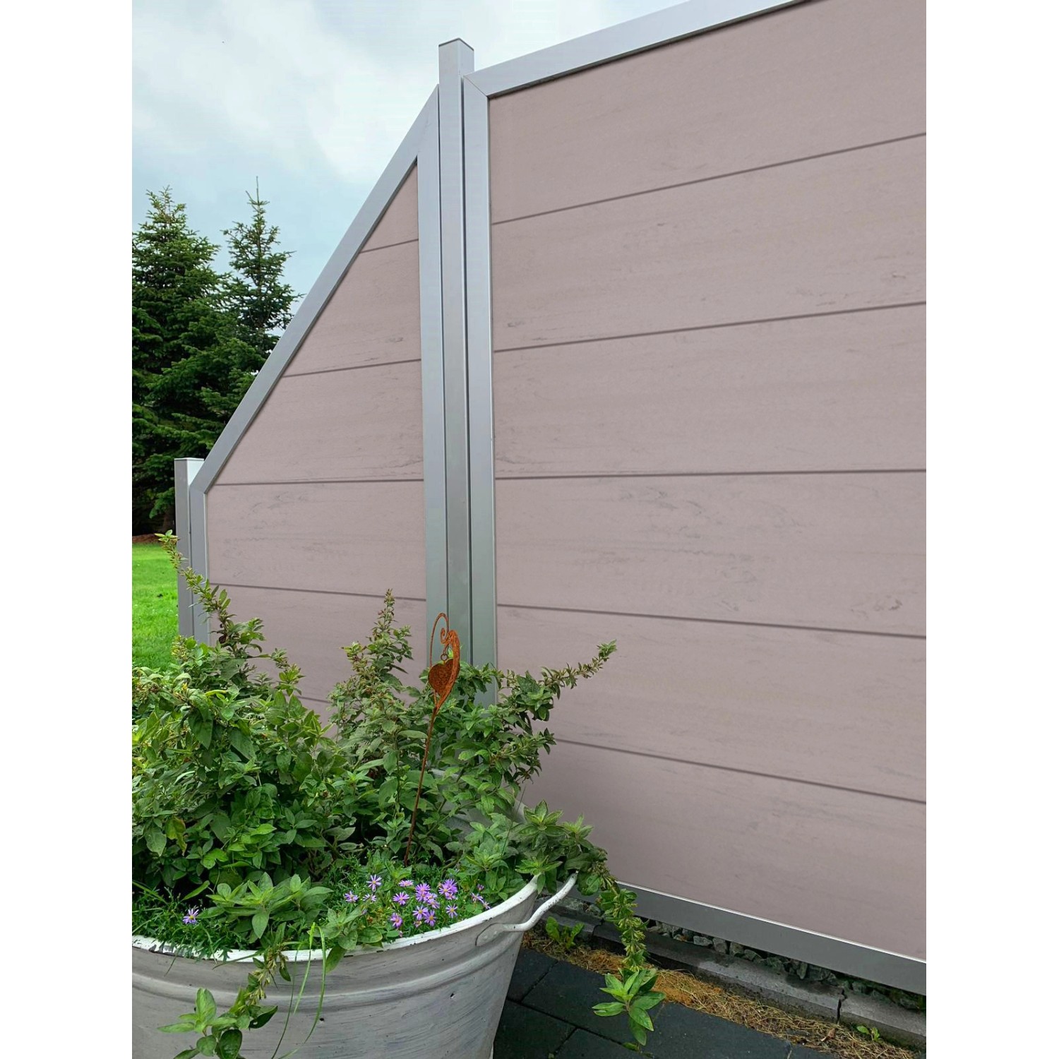 GroJaViento Zaunelement Bi-Color Sand mit silbernem Rahmen, ein Sichtschutzzaun für den Garten.