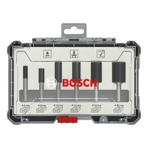 Bosch Nutfräser-Set, 6-teilig, 6 mm Schaft, in transparenter Box.