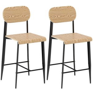 HOMCOM Barhocker 2er Set: Naturholz-Sitzflächen, schwarze Metallgestelle. Barstuhl im Industrie-Stil.