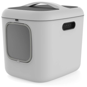 Weiße Rotho Katzentoilette Biala XL mit Tür und Griff. Ideal für große Katzen.