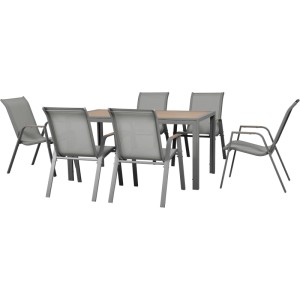 Graue Garden Pleasure Tischgruppe Palena, 7-teilig mit 6 Stühlen und 1 Tisch.