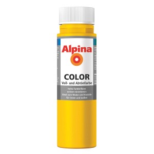 Alpina Color Lucky Yellow Abtönfarbe, seidenmatt, 250ml Flasche.