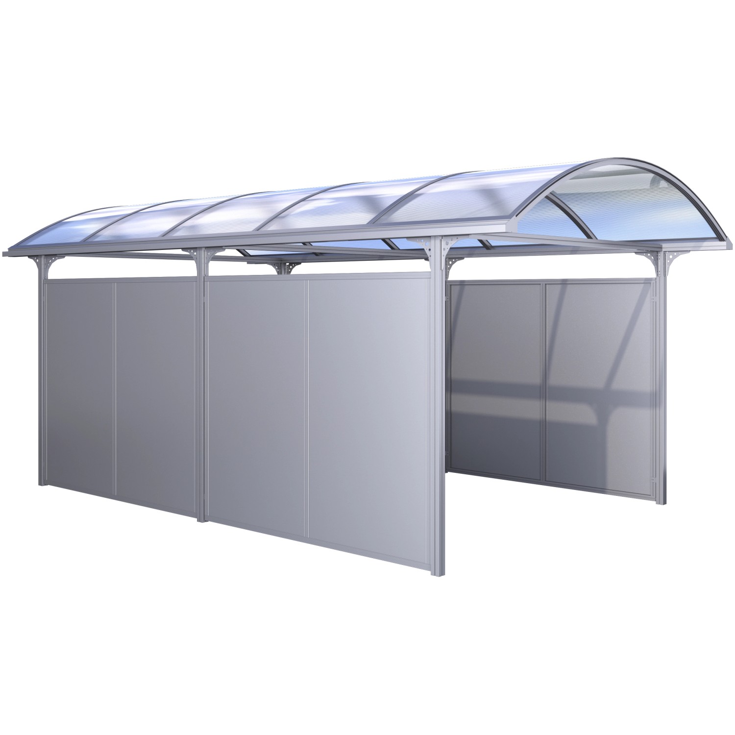 KGT Runddach Carport Elbe, Einzelcarport mit Doppelstegplatten und Aluminium-Konstruktion.