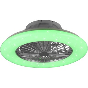 LED-Deckenleuchte Stralsund mit Ventilator, Titanoptik und RGBW-Farbwechsler.