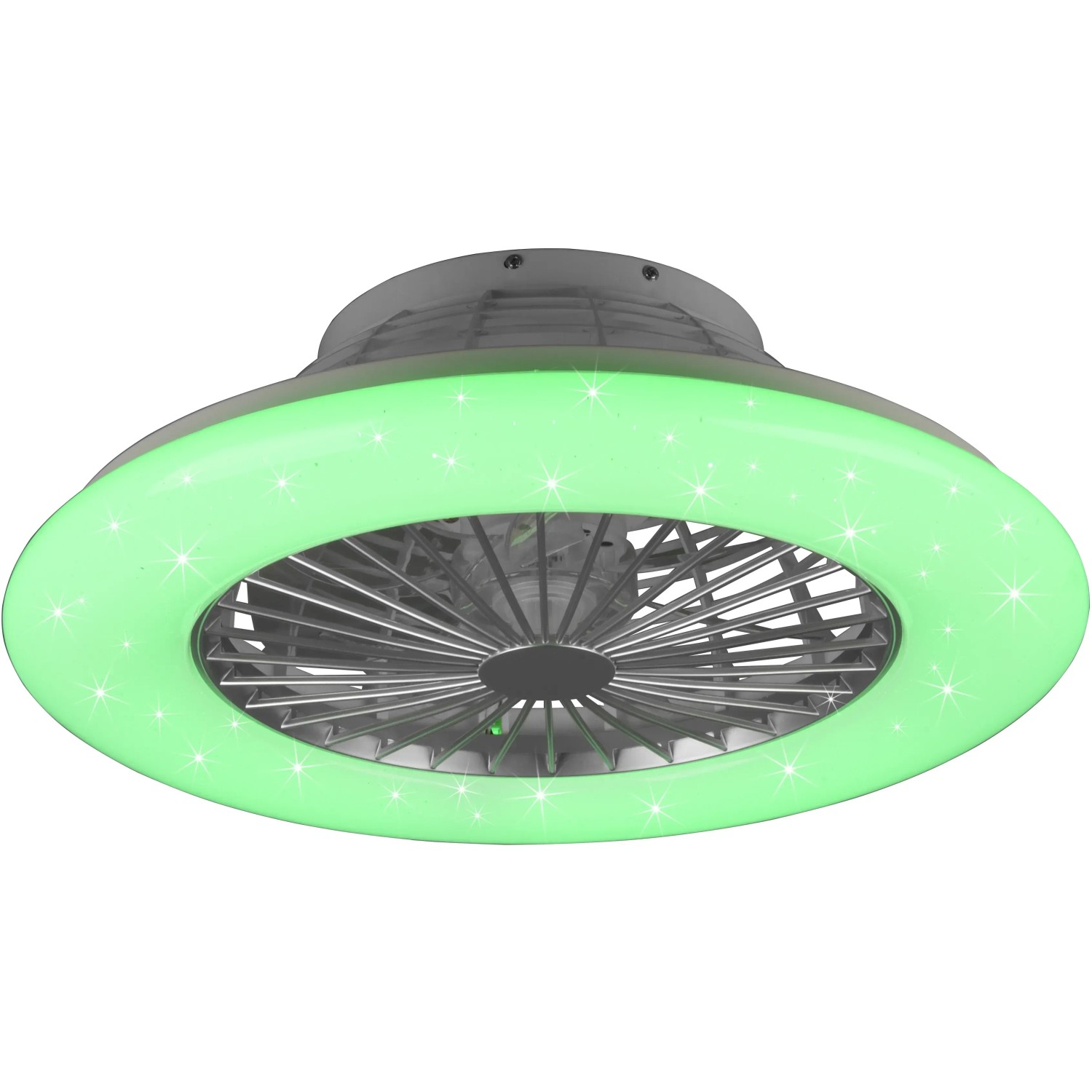 LED-Deckenleuchte Stralsund mit Ventilator, Titanoptik und RGBW-Farbwechsler.