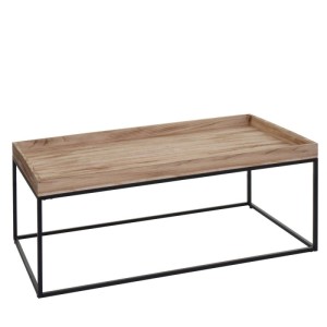 MCW Couchtisch K71, naturfarben mit Ablage und schwarzem Metallgestell.