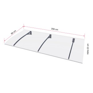 Gutta Vordach PT Secco, anthrazit, 200x90 cm, mit transparentem Polycarbonat-Dach und Aluminium-Wandhalterung.