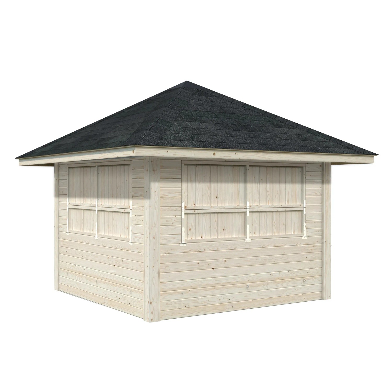 Palmako Marktstand Bianca Set 105, naturbelassenes Fichtenholz, 300x300 cm, mit Verkaufsklappen.