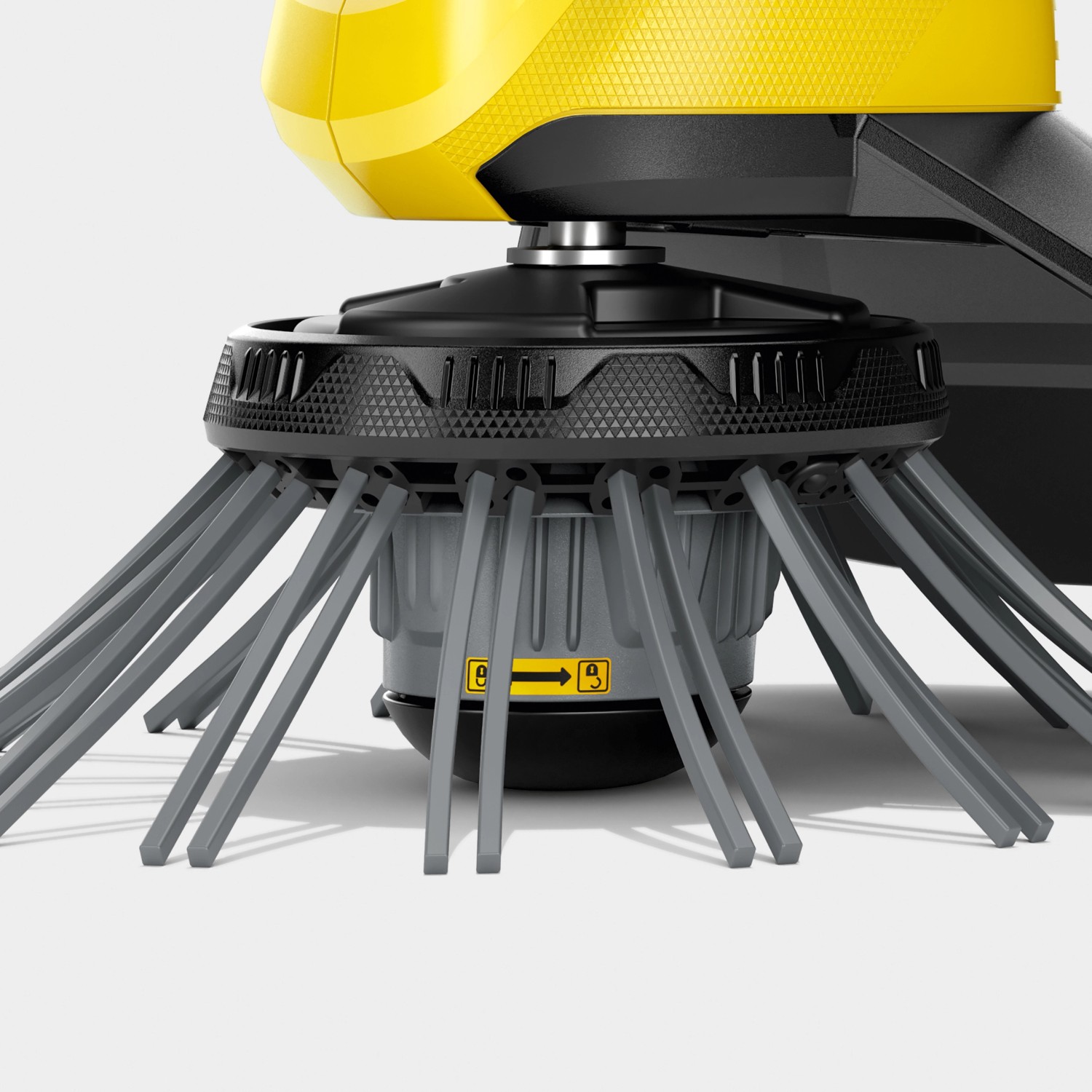 Detailaufnahme: Kärcher Akku-Unkrautentferner WRE 18-55 mit rotierenden Borsten zur Unkrautbeseitigung.