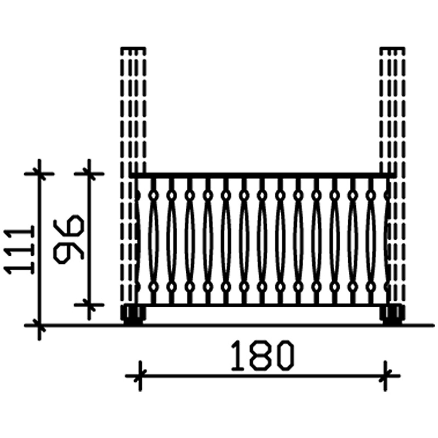 Technische Zeichnung: Skan Holz Brüstung Balkonschalung 180x96cm, Fichte Nussbaum, Zubehör für Lauben & Pavillons.