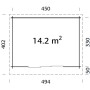 Grundriss Palmako Gartenhaus Lea Slide, 450x330 cm, Holz-Gartenhaus mit 14,2 m² Fläche.