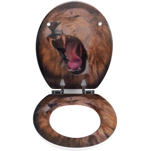 Wenko WC-Sitz Lion mit 3D-Effekt, MDF, Absenkautomatik, mehrfarbig mit Löwenmotiv.