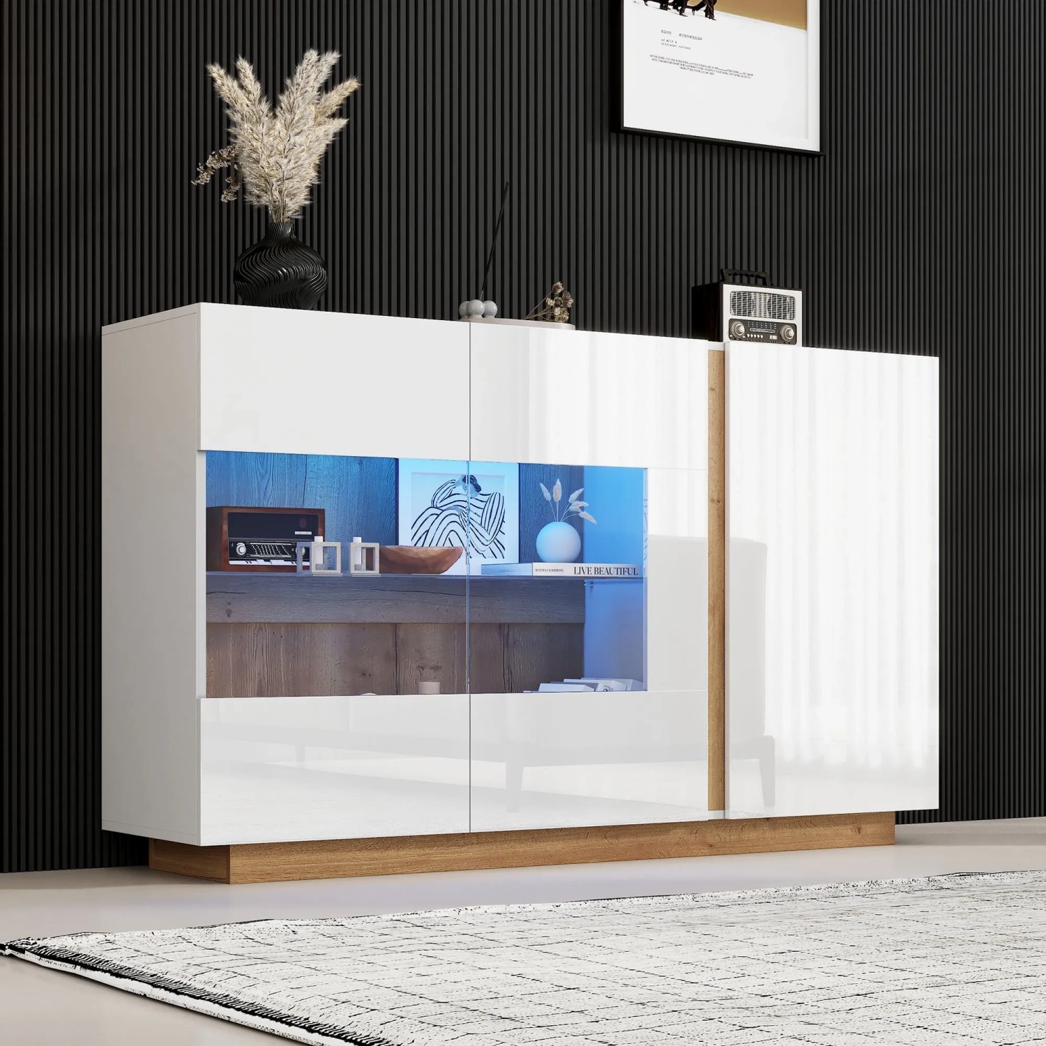 okwish Sideboard mit Hochglanz Glas Holzsockel Flur 138x38x90cm Weiß kaufen bei OBI