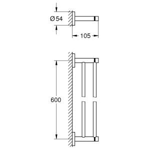 Technische Zeichnung: Grohe Essentials Doppel-Badetuchhalter, 60cm, zur Wandmontage.
