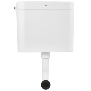 Weißer Grohe QuickFix Aufputzspülkasten (35,6x41,4x13,4 cm) mit Spül-Stopp-Taste.