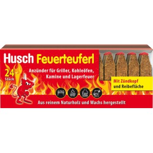 Husch Feuerteuferl Anzünder, 24 Stück, für Grill, Kamin & Lagerfeuer. Aus Naturholz und Wachs.