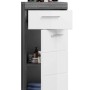 Weiß-rauchsilberner Bad-Standschrank, 37x88x31 cm, mit Schublade und Tür geöffnet.