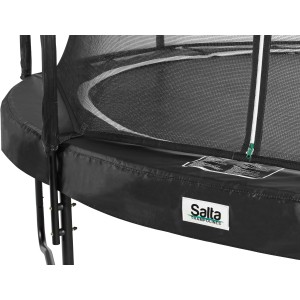Detailaufnahme: Schwarzes Salta Premium Trampolin Ø 183 cm mit Sicherheitsnetz und dickem Schutzrand.
