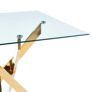 okwish Esstisch mit GlasTischplatte KreuzGestell KuecheWohnraum 80x80x75cm Goldfarben