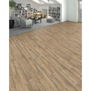 Living by Haro Laminat 7 mm Eiche Calabria im Wohnraum verlegt.