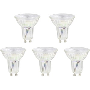 Set aus 5 klaren EGLO GU10 LED Leuchtmitteln, 2700K warmweiß, für präzise Akzentbeleuchtung.