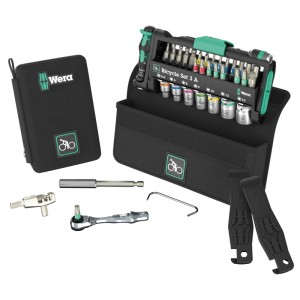 Wera Fahrradwerkzeug-Set Bicycle Set 3 A, 40-teilig mit Tasche, Bits, Nüssen und Reifenhebern.