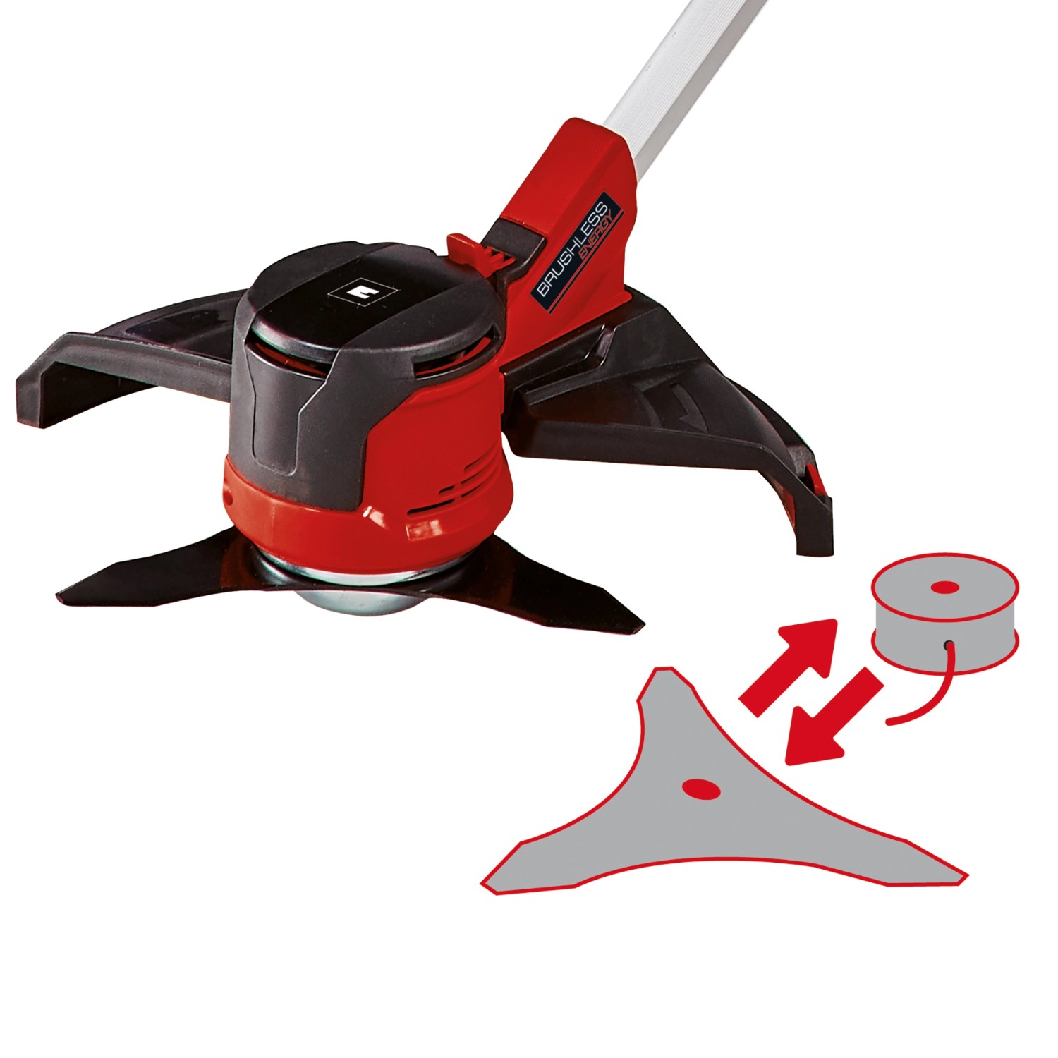 Einhell Akku-Sense Agillo: Akku-Trimmer mit Messer und Spule, rot/schwarz.