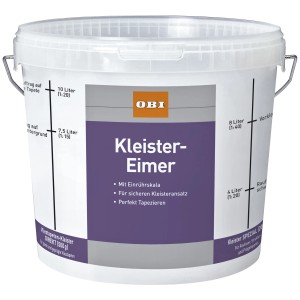Weißer OBI Kleister-Eimer, 12,5 l, mit Skala zum Anmischen von Kleister.