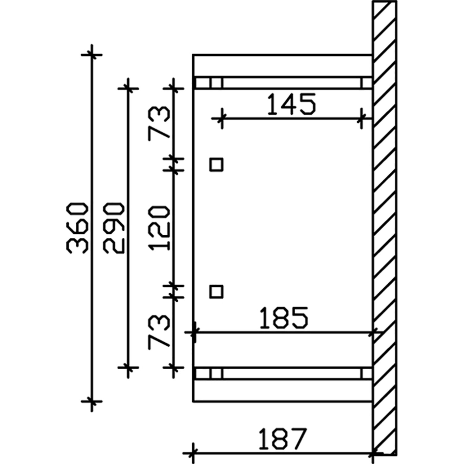 Technische Zeichnung des Skan Holz Haustür-Vordachs Stralsund 7, Maße: 360x187cm.