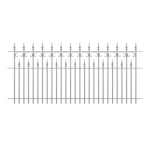 Eleo Zaun Lugano, feuerverzinkt, 96 cm hoch. Gartenzaun mit C-Dekoren und Stabspitzen.