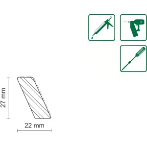 Querschnitt der FN Neuhofer Sockelleiste S0010 Eiche Natur Lackiert mit Maßangaben und Montagehinweisen.