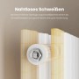Weißer Emke Paneelheizkörper, Nahaufnahme der nahtlosen Schweißtechnik und des stabilen Montagepunkts. Hohe Festigkeit und Dichtigkeit.
