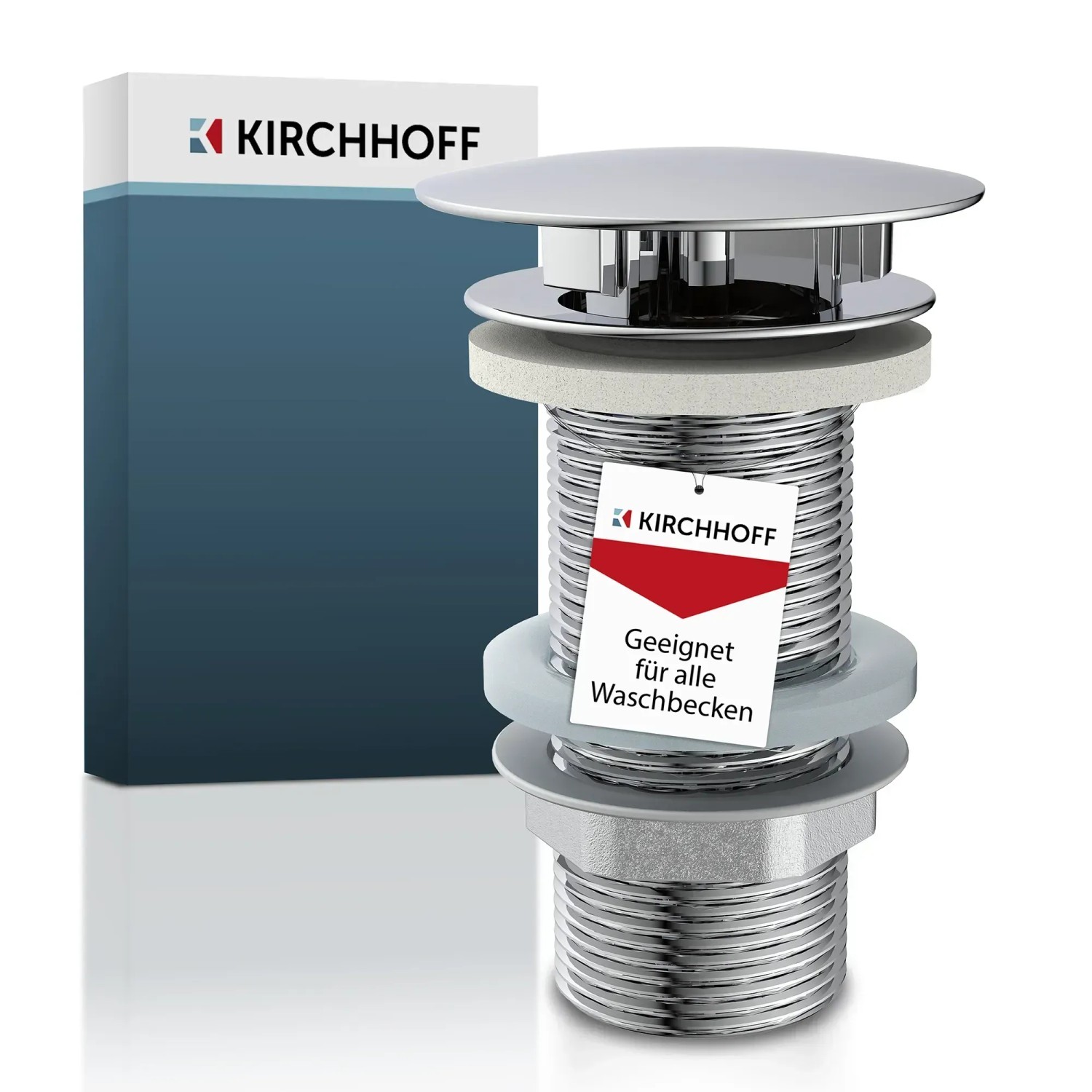 Kirchhoff Ablaufventil ohne Überlauf, 32mm, Chrom. Für Waschbecken ohne Überlaufbohrung.