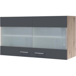 Flex-Well Exclusiv Küchen-Glas-Oberschrank Morena 100cm Basaltgr.-San Remo Eiche