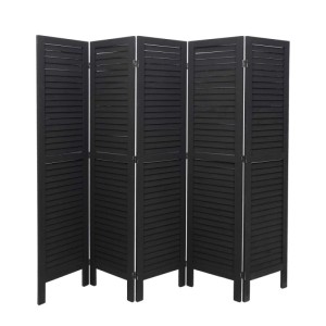 Anthrazitfarbener MCW Paravent G30, 5-teilig, 170x200cm, im Fensterladen-Design.